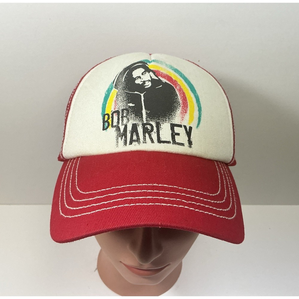 Vtg Billabong x Bob Marley Hat Red White Mesh Snapback Cap Jamaica Beach Music